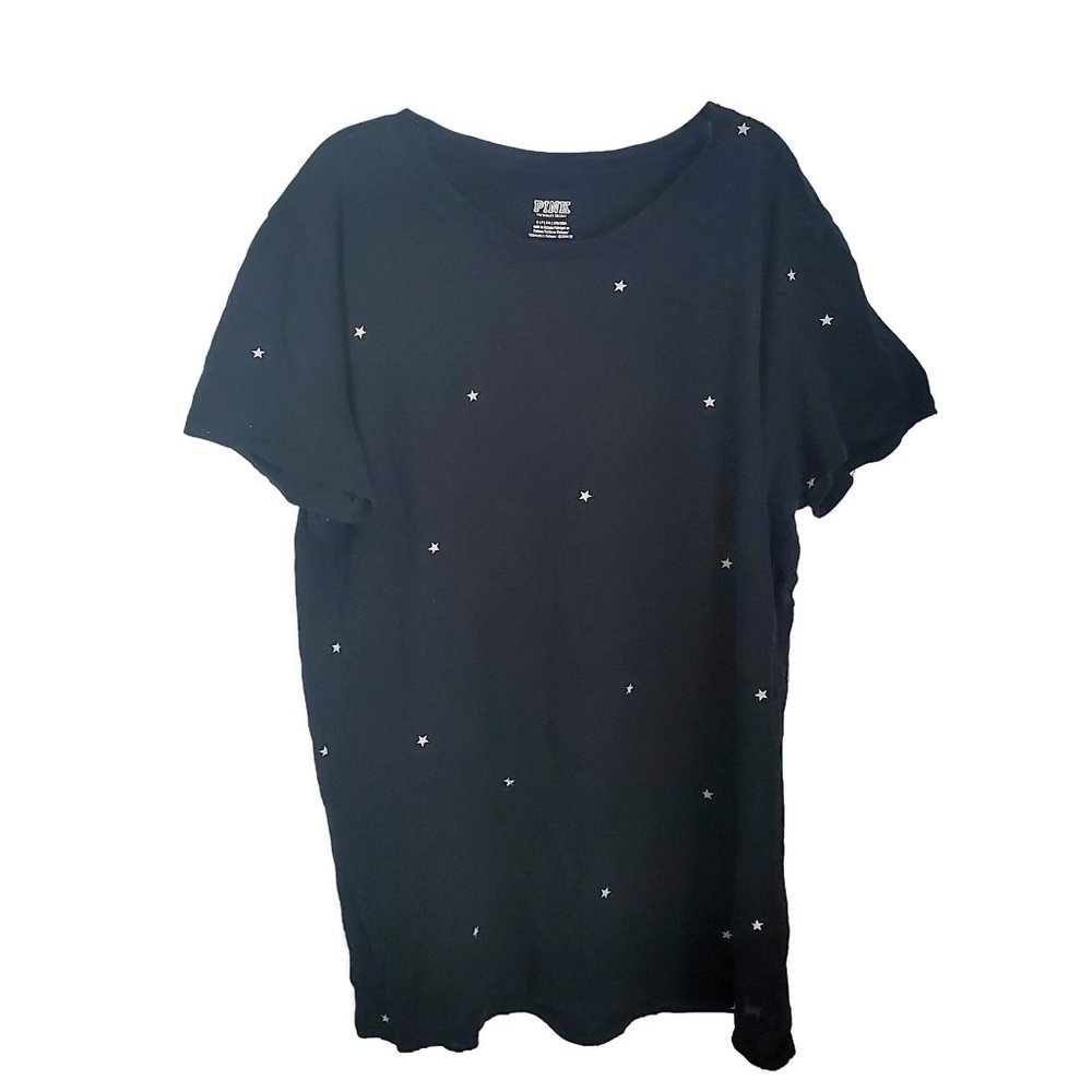 PINK Black Women's T-Shirt with All Over White Star Pattern
